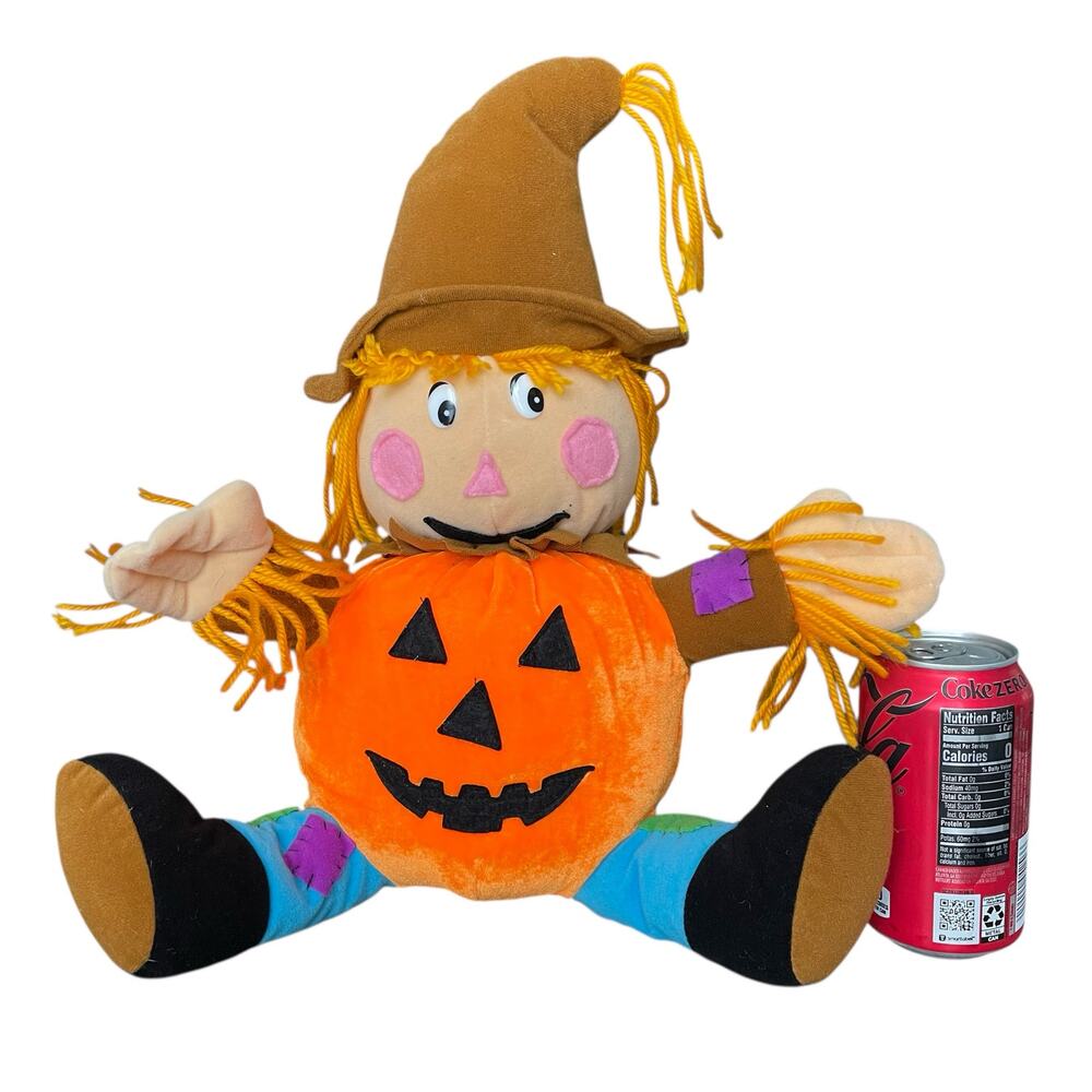 Vintage Scarecrow Doll Plush 15" Pumpkin Body Stuffed Toy 1990's-Y2K READ
